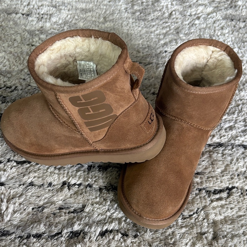 UGG Women’s Classic Mini Rubber Logo Boot
Chestnut Size 7